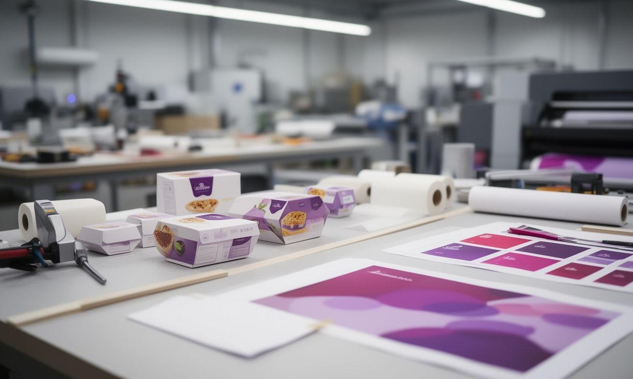 Produktionswerkstatt mit Prototypen für Lebensmittelverpackungen und grossformatige Druckmuster in Zürich