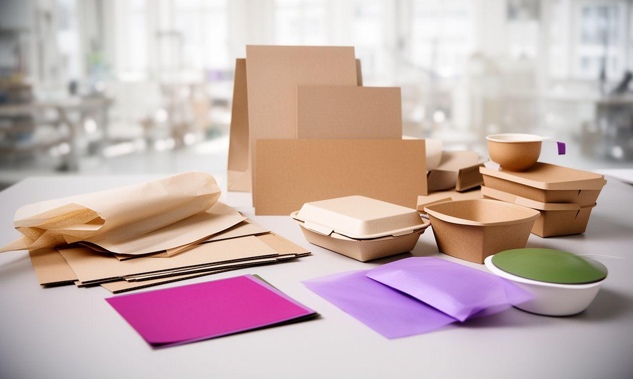Ordentliche Auswahl nachhaltiger Lebensmittelverpackungen auf einem hellen Arbeitstisch in Zürich